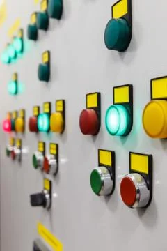 Electrical panel with multi-colored indicators Stock Photos