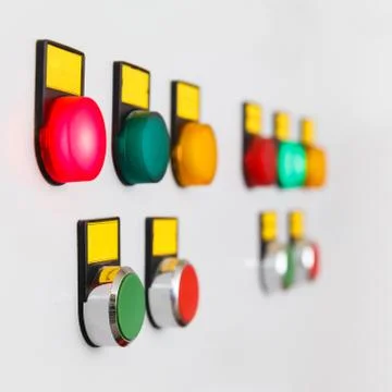 Electrical panel with multi-colored indicators Stock Photos