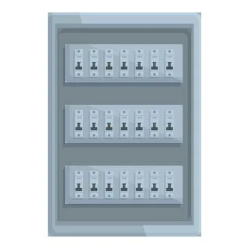 Electrical panel with multiple circuit breakers controlling power supply in a Stock Illustration
