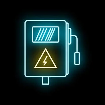 Electrical panel neon sign glowing warning high voltage イラスト素材