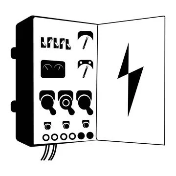 Electrical panel with an open door showing heavy switches for power 스톡 일러스트