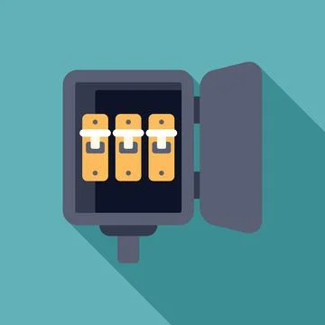 Electrical panel showing circuit breakers with open cover Illustrazione stock