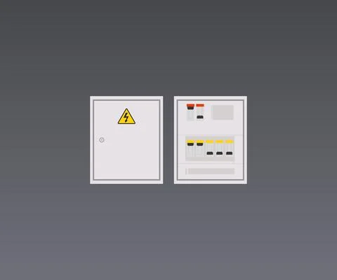 Electrical panel, switch with wires, electric meter in box vector design. Stock Illustration