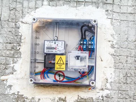 Electrical panel on the wall of a house in Romania 写真素材