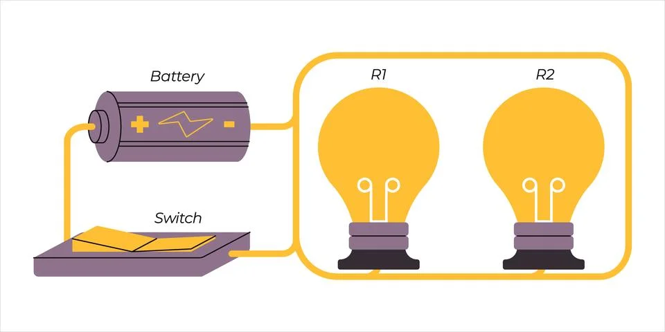 Electrical parallel circuit conductor combined wire paths connection Stock Illustration