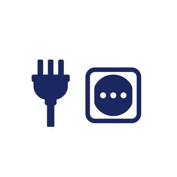 Electrical plug with 3 pins and socket, vector Illustrazione stock