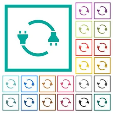 Electrical plug and cord flat color icons with quadrant frames 스톡 일러스트