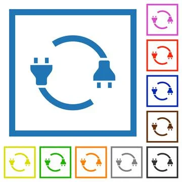 Electrical plug and cord flat framed icons Stock Illustration