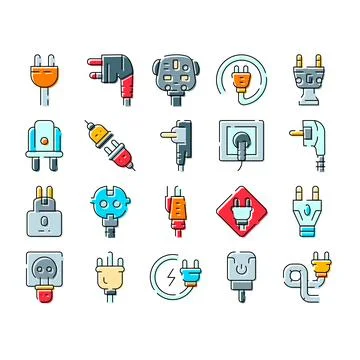 Electrical plug and power outlet connector types Stock Illustration