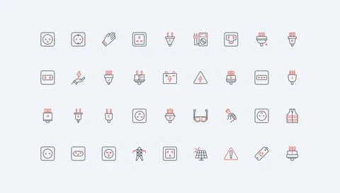 Electrical plug and socket types of different country, electrician tools line Stock Illustration