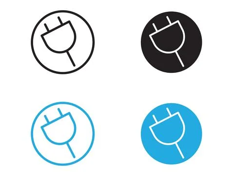 Electrical plug icon black and white vector outline sign Stock Illustration