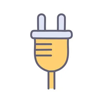 Electrical plug icon. Simple electrical plug icon in yellow with blue outli.. Stock Illustration