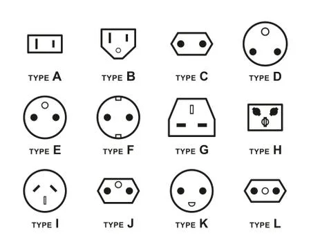 Electrical Plug Type Icons Black &amp; White Set Big Stock Illustration