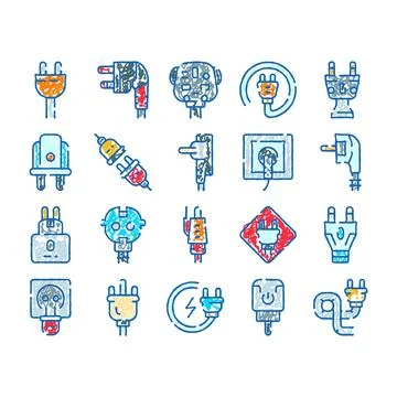 Electrical plugs and sockets doodle chalk style drawing Stock Illustration