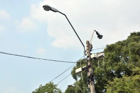 Electrical pole on sky Stock Photos