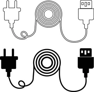 Electrical power cable icons showing charging plug connectivity symbols. Illustrazione stock