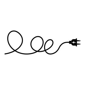 Electrical Power Cord with Plug and Curled Cable Outline Icon Stock-Illustration