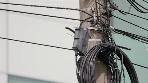 Electrical power distribution structure. Wire cable clutter Stock Footage 83194484