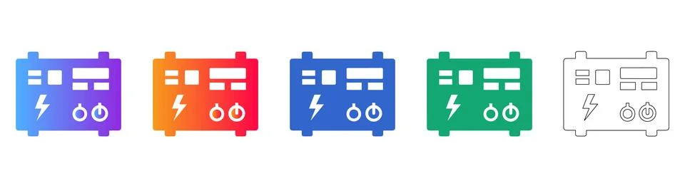 Electrical Power Generator Unit Icon Set Stock Illustration