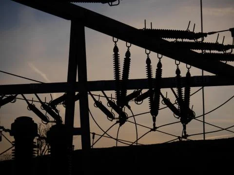 Electrical power grid in silhouette Stock Photos