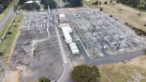 Electrical power grid substation aerial view Video stock 341918093