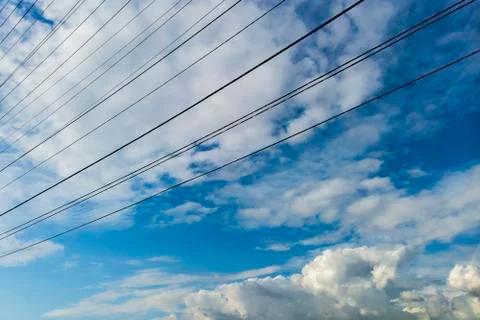 Electrical Power Lines With Clouds. Stock Photos