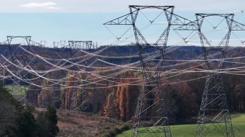 Electrical Power Lines Digital Gateway Parallax View Catharpin Virginia Vídeo Stock 291890026