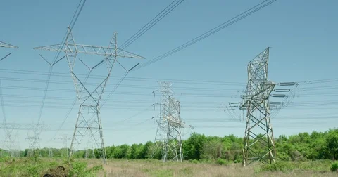 Electrical power lines  electrical power grid Stock Footage 74676399