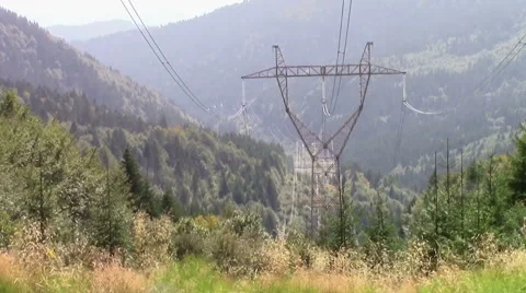 Electrical power lines in the mountains Stock-Footage 55036980