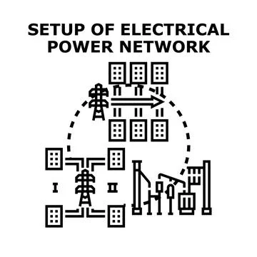Electrical power network setup supplying residential and industrial areas Stock Illustration