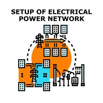 Electrical power network setup supplying residential and industrial areas Stock Illustration