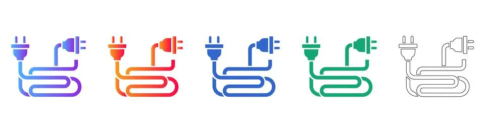 Electrical Power Plug and Cable Icons Stock Illustration