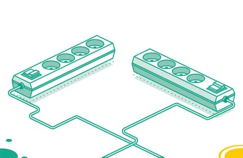 Electrical power socket strip. Isometric outline concept. Two objects. Mode.. Stock Illustration