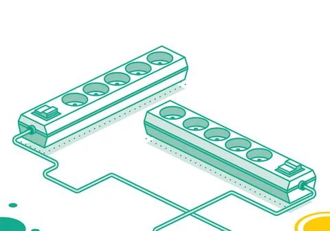 Electrical power socket strip. Isometric outline concept. Two objects. Mode.. Stock Illustration