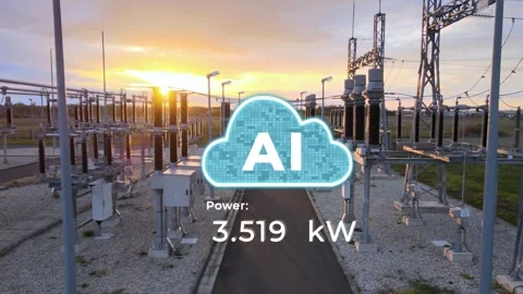 Electrical Power station generating electricity for AI data center 库存影片 339675731