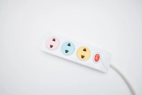 Electrical power strip with multiple sockets and switch isolated on white b.. Stock Photos