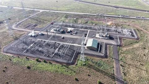 Electrical power substation aerial view infrastructure Stock Footage 339304229