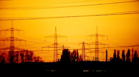 Electrical power supply (electrical towers) with a sunset Stock Footage 63193057