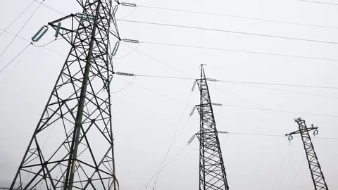 Electrical power transmission lines Stock Footage 75031146