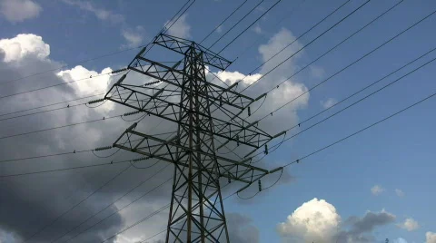 Electrical pylon. Timelapse clouds. Stock Footage 480601