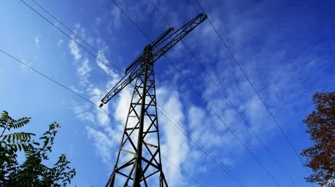 Electrical pylon. timelapse clouds. Stock Footage 8953371