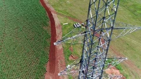 Electrical pylon  under construction on a farm 動画素材 73991250