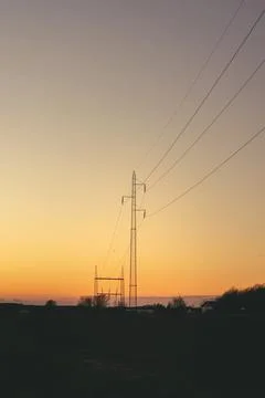 Electrical pylons at dawn Stock Photos