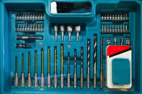 Electrical repair tools, drill bits and drill bits, drill bit set. Stock Photos