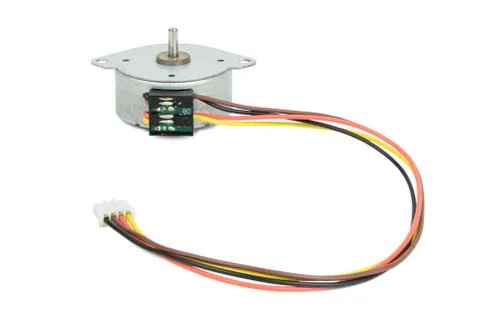 Electrical round stepping / stepper motor with wires and circuit isolated on  스톡 사진