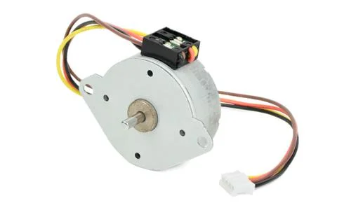 Electrical round stepping / stepper motor with wires and circuit isolated on  Stock Photos