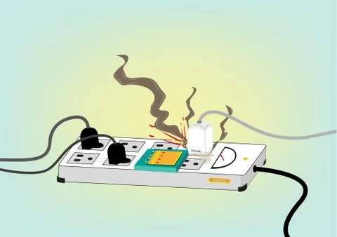 Electrical Safety Standard Concept. Exploding Electric Cord. Editable Clip Art. イラスト素材