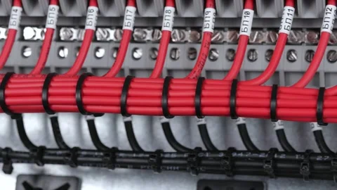 Electrical screw terminals for connecting copper electrical wires. Stock Footage 338411483