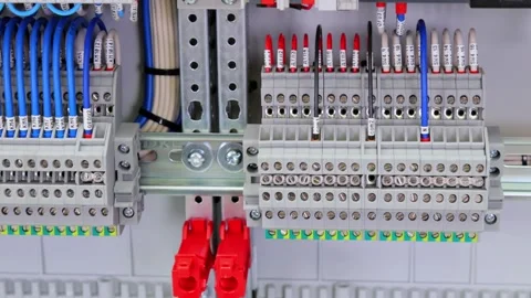 Electrical screw terminals for connecting copper wires Stock Footage 339295861