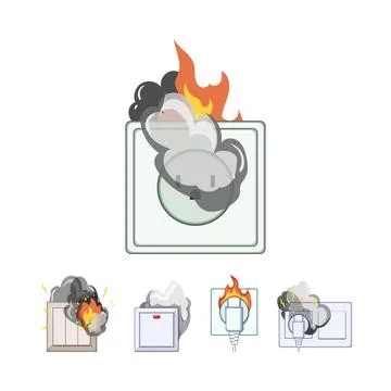 Electrical short circuit causing fire and smoke Stock Illustration